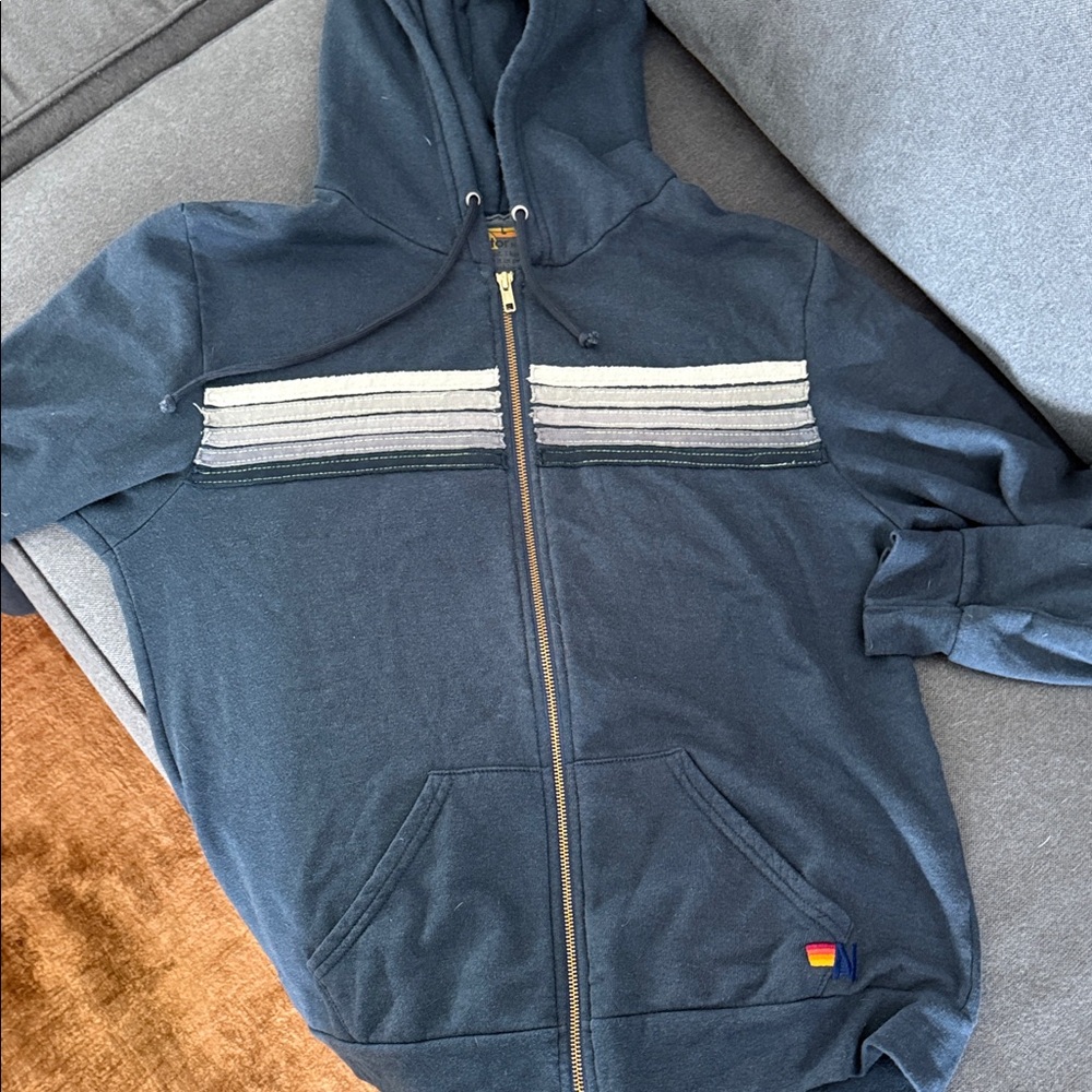 Aviator Nation navy blue stripe zip-up hoodie Men’s Large